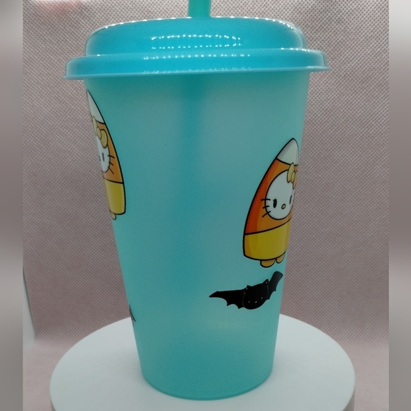 👜$3 - New Hello Kitty Candy Corn Reusable Color-changing 12oz tumbler top straw - Picture 3 of 9